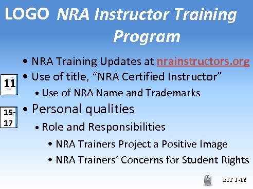 LOGO NRA Instructor Training Program 11 1517 • NRA Training Updates at nrainstructors. org