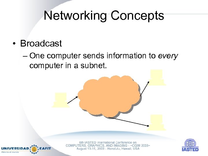 Networking Concepts • Broadcast – One computer sends information to every computer in a