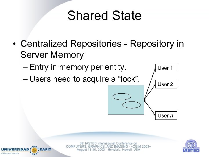 Shared State • Centralized Repositories - Repository in Server Memory – Entry in memory