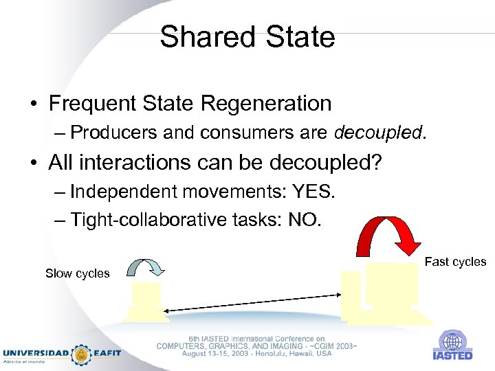 Shared State • Frequent State Regeneration – Producers and consumers are decoupled. • All