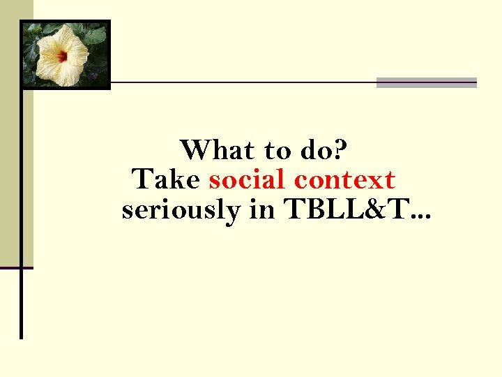What to do? Take social context seriously in TBLL&T. . . 