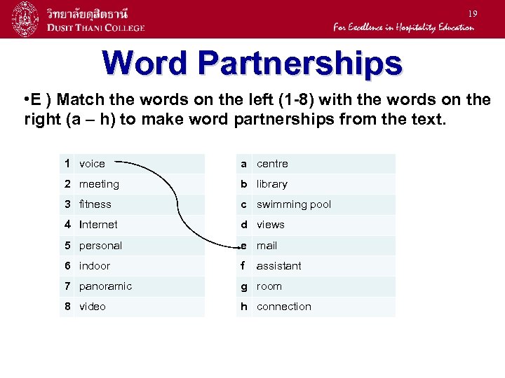 19 Word Partnerships • E ) Match the words on the left (1 -8)