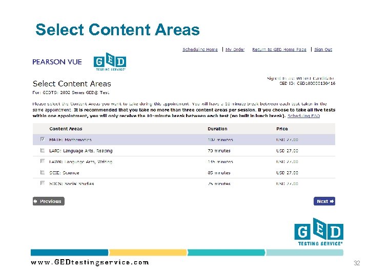 Select Content Areas 32 