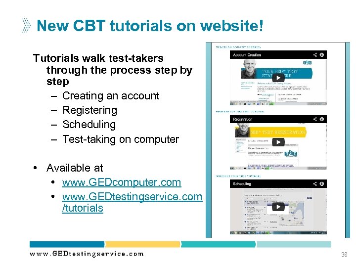 New CBT tutorials on website! Tutorials walk test-takers through the process step by step