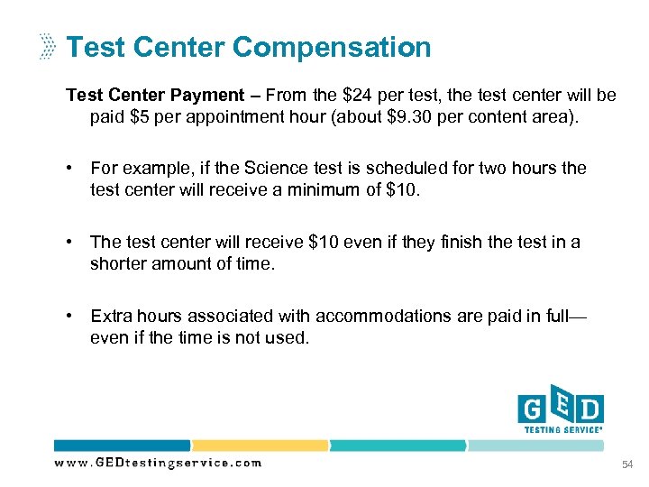 Test Center Compensation Test Center Payment – From the $24 per test, the test