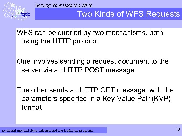 Serving Your Data Via WFS Two Kinds of WFS Requests WFS can be queried