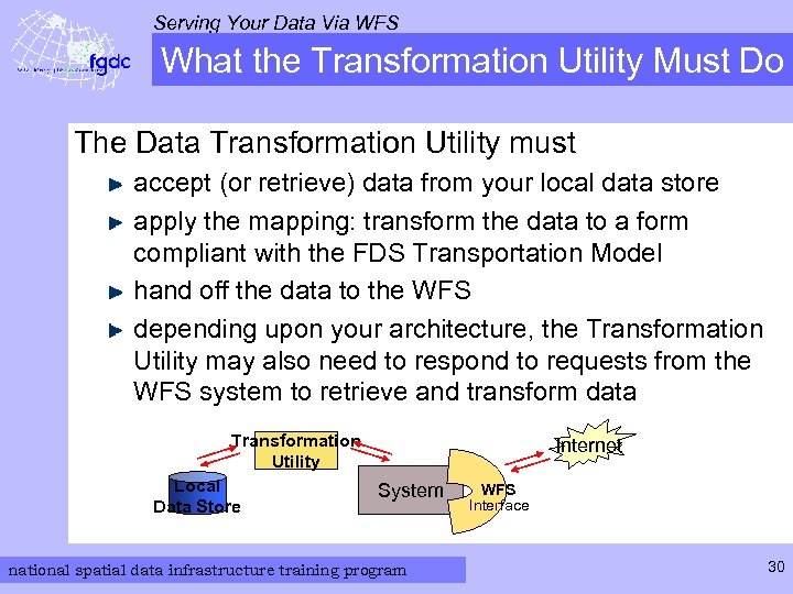 Serving Your Data Via WFS What the Transformation Utility Must Do The Data Transformation