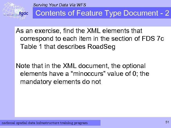 Serving Your Data Via WFS Contents of Feature Type Document - 2 As an