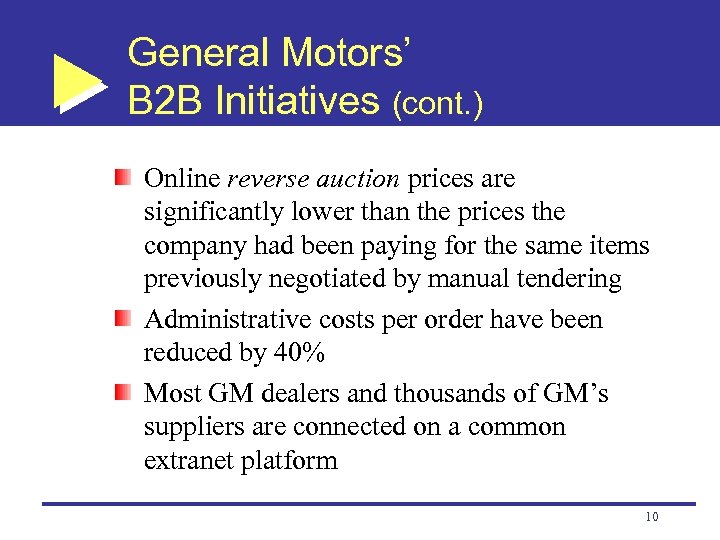 General Motors’ B 2 B Initiatives (cont. ) Online reverse auction prices are significantly