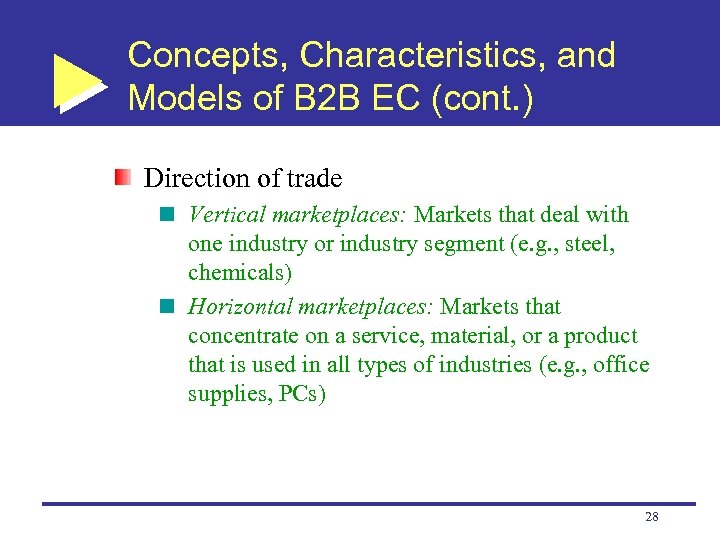 Concepts, Characteristics, and Models of B 2 B EC (cont. ) Direction of trade