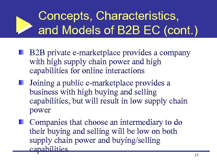 Concepts, Characteristics, and Models of B 2 B EC (cont. ) B 2 B