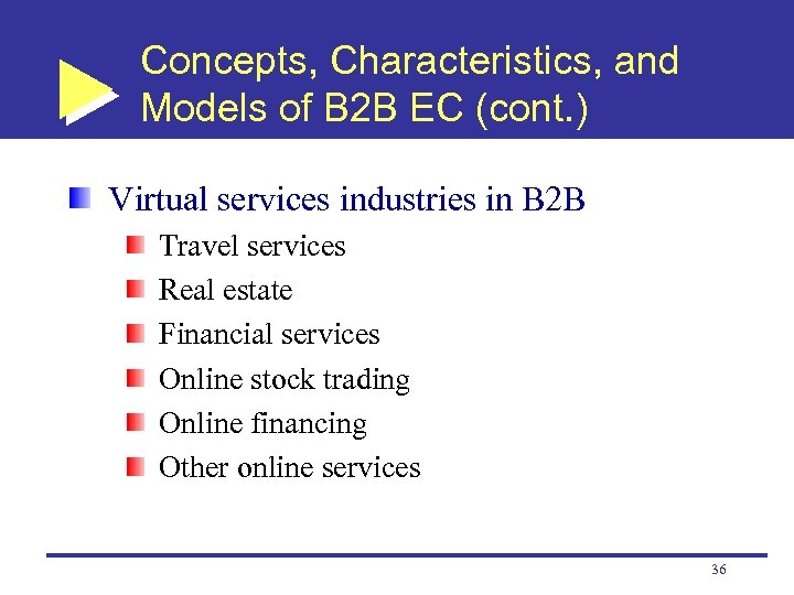 Concepts, Characteristics, and Models of B 2 B EC (cont. ) Virtual services industries