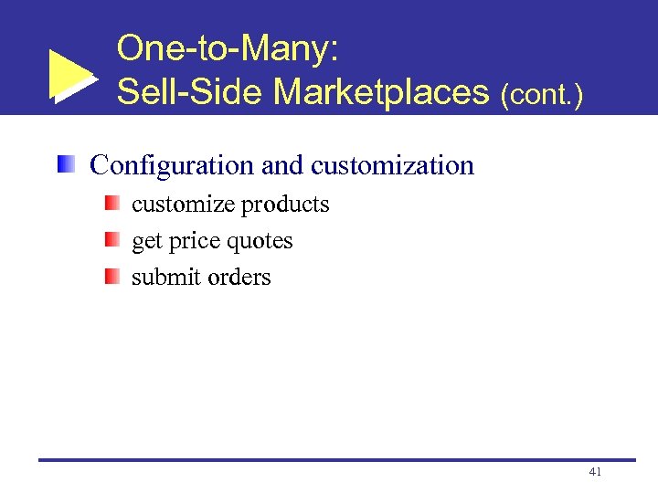 One-to-Many: Sell-Side Marketplaces (cont. ) Configuration and customization customize products get price quotes submit