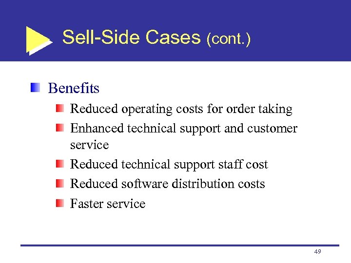Sell-Side Cases (cont. ) Benefits Reduced operating costs for order taking Enhanced technical support
