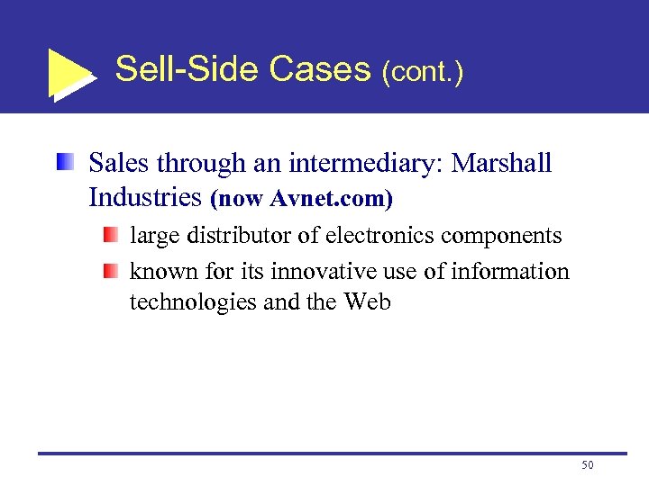 Sell-Side Cases (cont. ) Sales through an intermediary: Marshall Industries (now Avnet. com) large