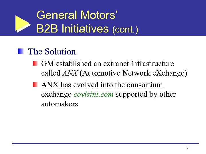 General Motors’ B 2 B Initiatives (cont. ) The Solution GM established an extranet