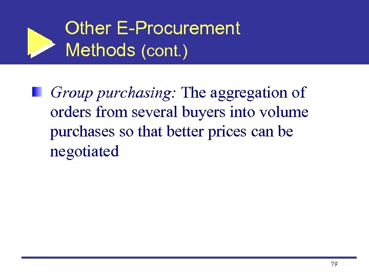 Other E-Procurement Methods (cont. ) Group purchasing: The aggregation of orders from several buyers