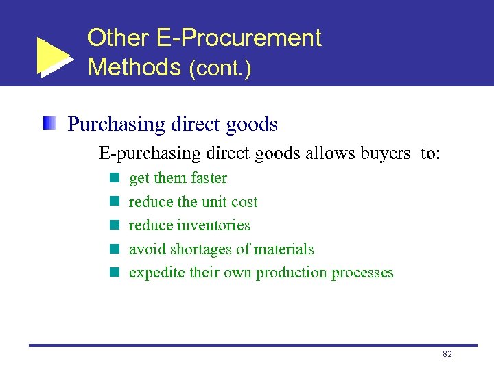 Other E-Procurement Methods (cont. ) Purchasing direct goods E-purchasing direct goods allows buyers to: