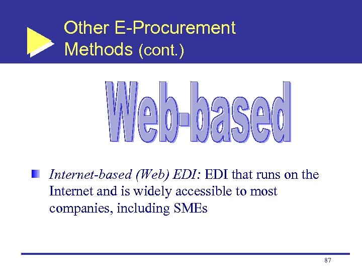 Other E-Procurement Methods (cont. ) Internet-based (Web) EDI: EDI that runs on the Internet