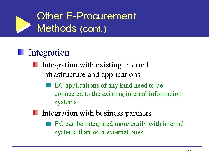 Other E-Procurement Methods (cont. ) Integration with existing internal infrastructure and applications EC applications