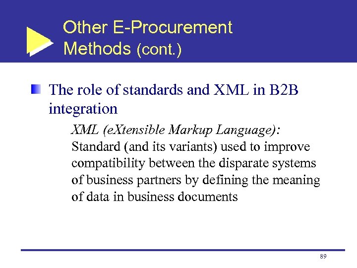 Other E-Procurement Methods (cont. ) The role of standards and XML in B 2