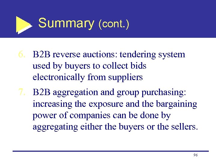 Summary (cont. ) 6. B 2 B reverse auctions: tendering system used by buyers