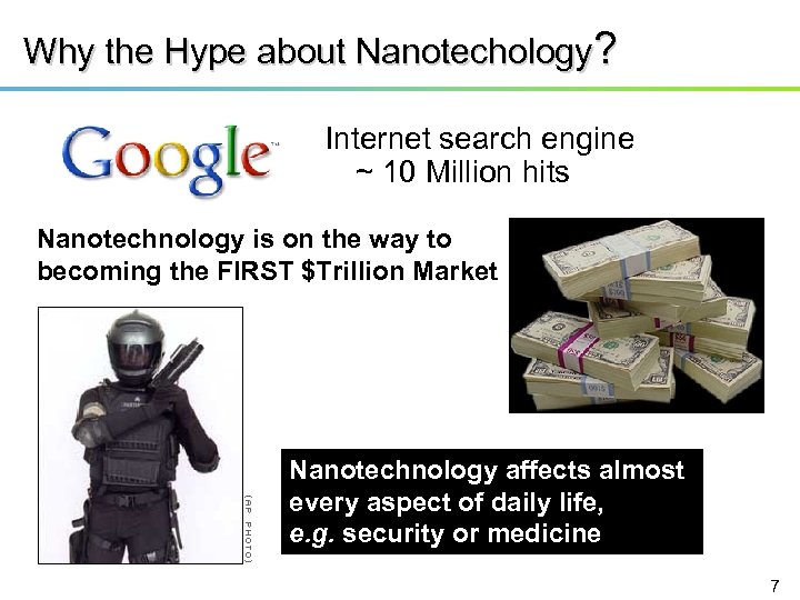 Why the Hype about Nanotechology? Internet search engine ~ 10 Million hits Nanotechnology is