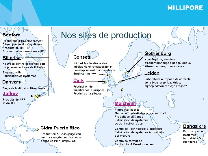  Nos sites de production Bedford Recherche & Développement de systèmes Produits de TFF