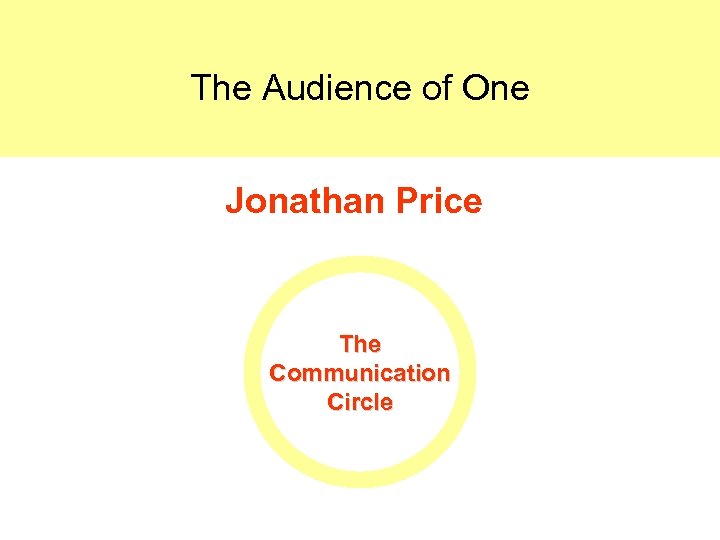 Audience of One The Audience of One Jonathan Price The Communication Circle 
