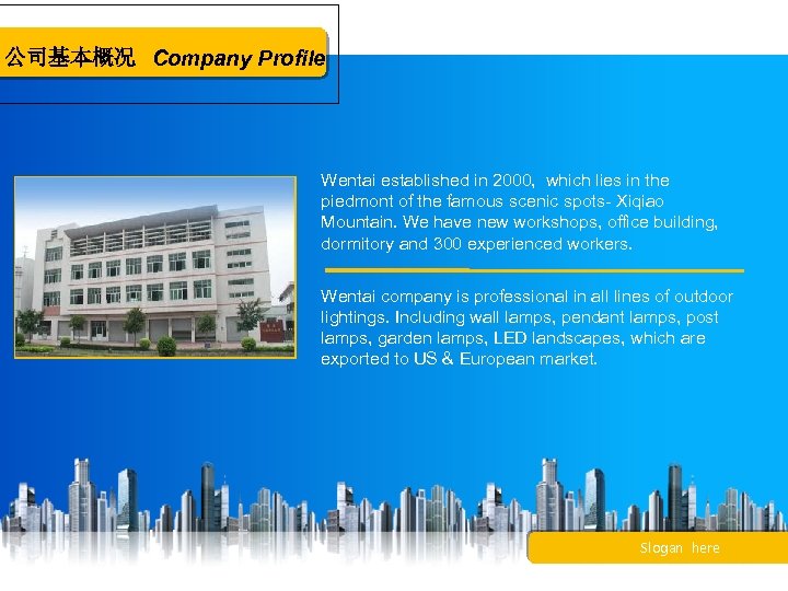 公司基本概况 Company Profile Wentai established in 2000, which lies in the piedmont of the