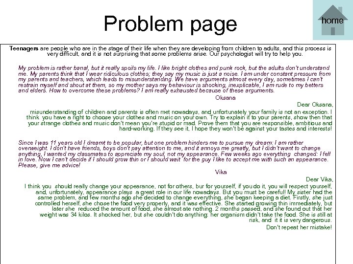 Problem page home Teenagers are people who are in the stage of their life