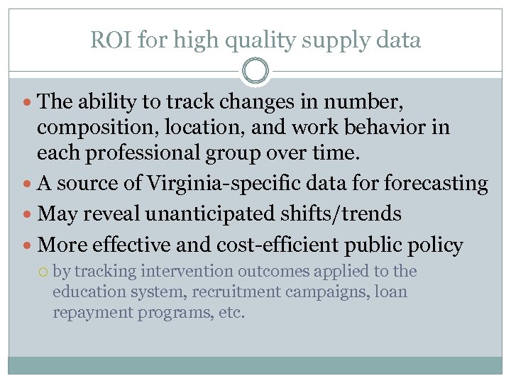 ROI for high quality supply data The ability to track changes in number, composition,