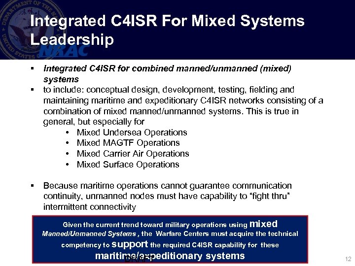 Integrated C 4 ISR For Mixed Systems Leadership § § § Integrated C 4