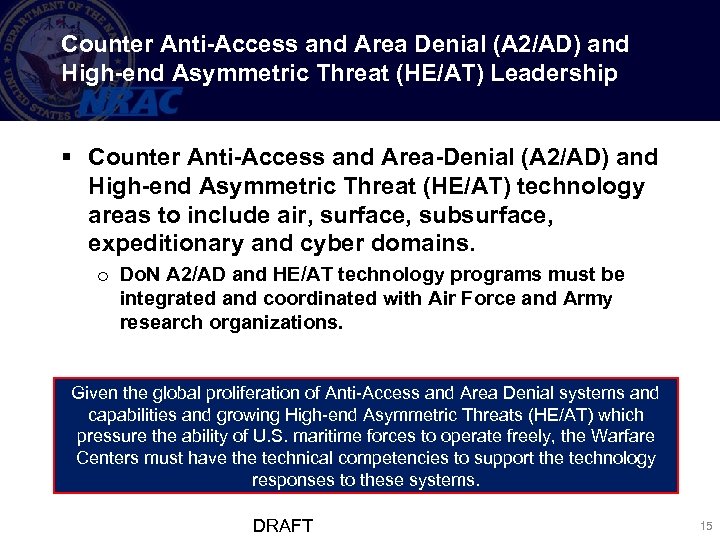 Counter Anti-Access and Area Denial (A 2/AD) and High-end Asymmetric Threat (HE/AT) Leadership §