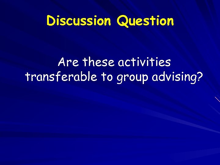 Discussion Question Are these activities transferable to group advising? 