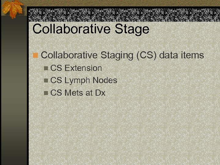 Collaborative Stage n Collaborative Staging (CS) data items n CS Extension n CS Lymph