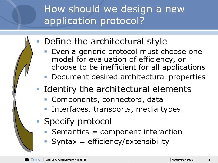 How should we design a new application protocol? § Define the architectural style §