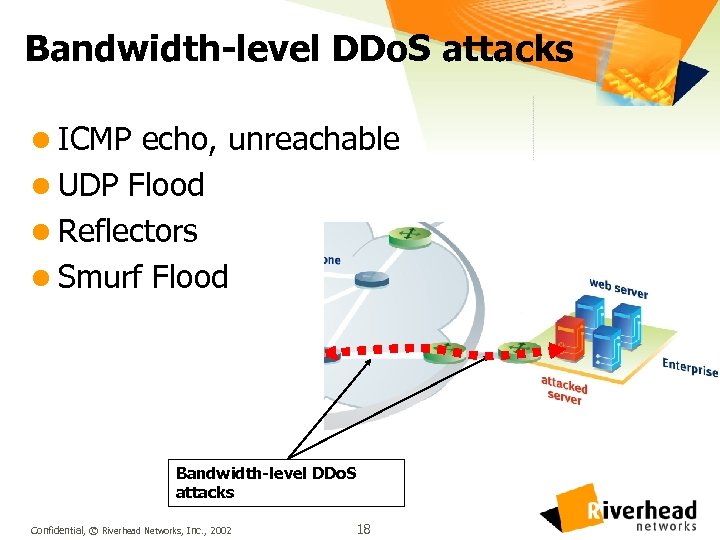 Bandwidth-level DDo. S attacks l ICMP echo, unreachable l UDP Flood l Reflectors l