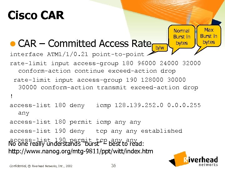 Cisco CAR l CAR – Committed Access Rate b/w Normal Burst in bytes Max