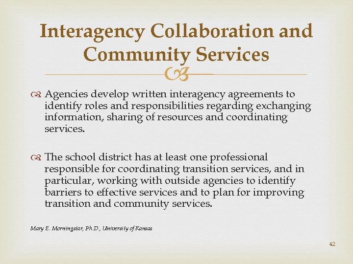 Interagency Collaboration and Community Services Agencies develop written interagency agreements to identify roles and