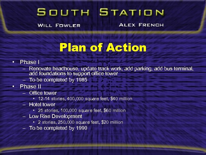 Plan of Action • Phase I – Renovate headhouse, update track work, add parking,