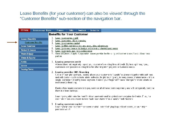 Lease Benefits (for your customer) can also be viewed through the “Customer Benefits” sub-section