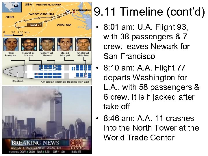 9. 11 Timeline (cont’d) • 8: 01 am: U. A. Flight 93, with 38