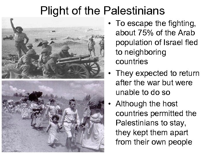 Plight of the Palestinians • To escape the fighting, about 75% of the Arab