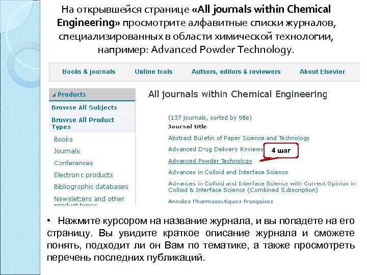 На открывшейся странице «All journals within Chemical Engineering» просмотрите алфавитные списки журналов, специализированных в