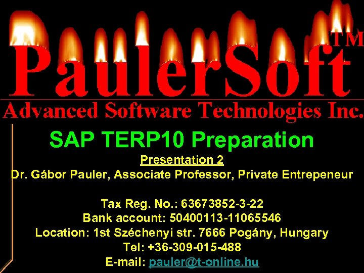 SAP TERP 10 Preparation Presentation 2 Dr. Gábor Pauler, Associate Professor, Private Entrepeneur Tax