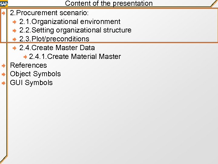 Content of the presentation 2. Procurement scenario: 2. 1. Organizational environment 2. 2. Setting