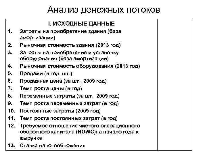 Анализ денежных потоков инвестиционных проектов