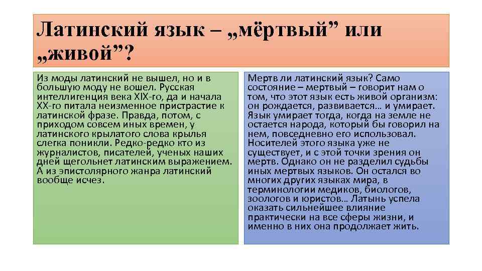 Латинский язык – „мёртвый” или „живой”? Из моды латинский не вышел, но и в