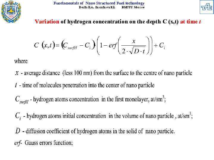 Fundamentals of Nano Structured Fuel technology Deulin E. A. Ikonnikova E. I. BMSTU Moscow